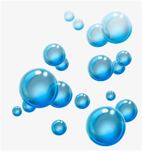 Blue Water Bubbles Floating In The Air On A White Background