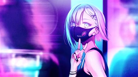 Anime Girl City Lights Neon Face Mask 4k Hd Anime 4k Wallpapers