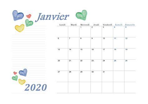 Calendriers Janvier 2020 à Imprimer Pdf Gratuit