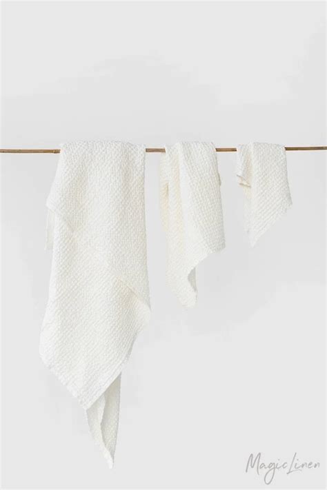 White Linen Waffle Towel Set Hand Face Body Linen Towels Etsy Linen