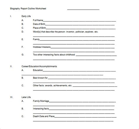 Biography Outline Template 10 Free Word Excel Pdf