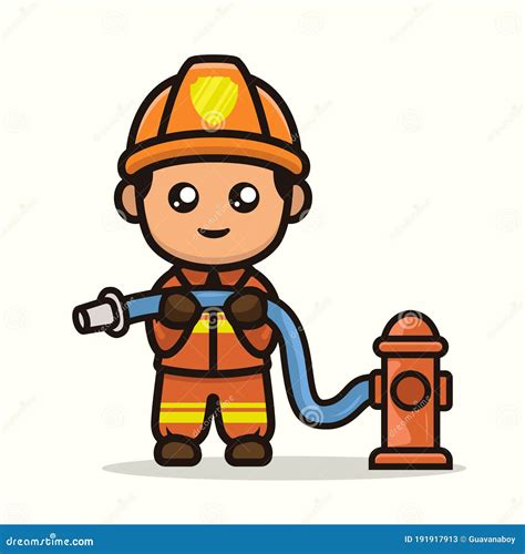 Cute Kawaii Firefighter Mascot Design Stock Vector Illustration Of