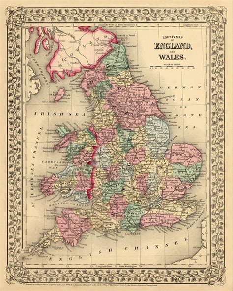 Vintage Map Of England And Wales Historic Map Archival Etsy