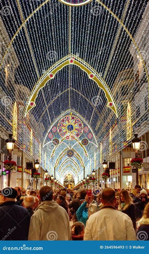Tourists Visiting Christmas Lights Calle Larios Malaga Spain