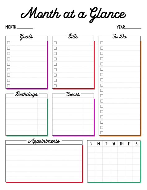 Month At A Glance Day At A Glance Printable Planner Pages Etsy