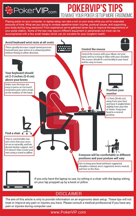 Here are some tips on how to set up your workstation. Make Your Poker Setup More Ergonomic Infographic - PokerVIP