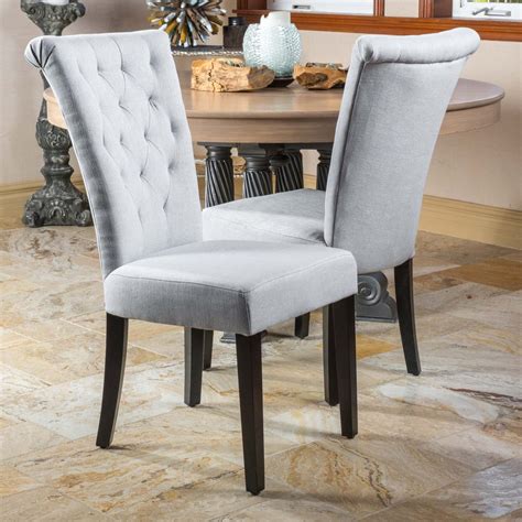 The transitional gianni dining chair features a substantial seat upholstered in contrasting dillon stratus and black faux leather. Paulina Light Grey Fabric Dining Chairs (Set of 2) - GDF ...