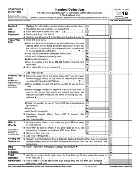 2018 Irs Tax Forms 1040 Schedule A Itemized Deductions Us