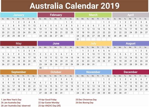 Yearly Calendars Australia Template Calendar Design
