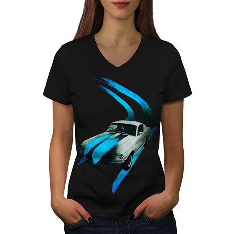 Wellcoda Sports Racing Auto Car Womens V Neck T Shirt Race Graphic