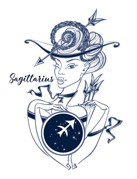 Zodiac Sign Sagittarius A Beautiful Girl Horoscope Astrology Vector