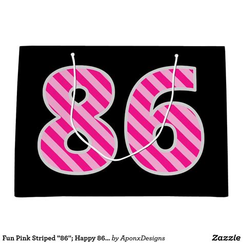 Fun Pink Striped 86 Happy 86th Birthday Name Large T Bag