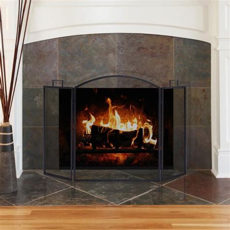Pleasant Hearth 52 In Black Steel 3 Panel Arched Fireplace Screen In