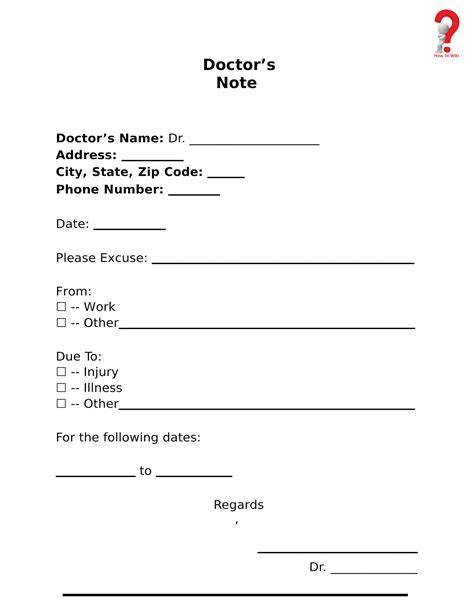 Free Printable Fake Doctors Note No Phycial Activity Template
