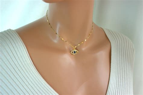 Gold Evil Eye Choker Necklace Opal Abalone Eye Charm Necklaces Etsy