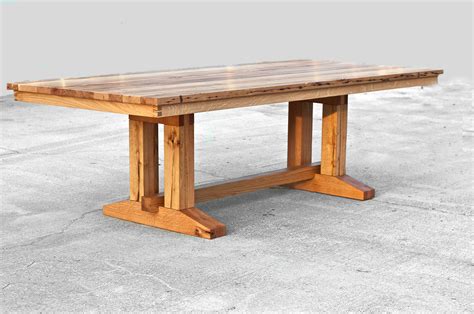 Truly unique console table has been built from naturally weathered reclaimed wood and is perfect to showcase at any entry way or any area that needs some life. Barnwood Trestle Dining Table Reclaimed Wood Dining Table