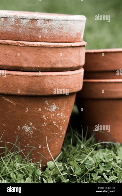 A Stack Of Old Terracotta Flowerpots Stock Photo Alamy