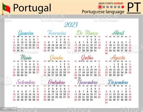 Ilustración De Calendario De Bolsillo Horizontal Portugués Para 2023 La