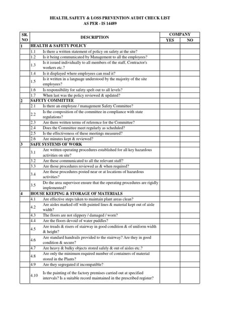 Updated Is 14489 Safety Audit Checklist Ehs Occupational Safety And