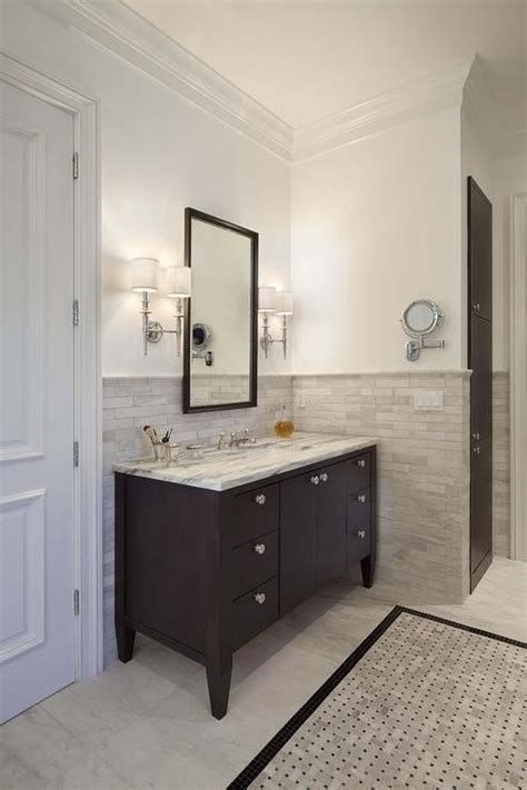 A pair of decorative wall mirrors adds a geometric this bathroom goes all out with a precious metal theme and offers up a fresh take on bathroom double sink vanity ideas. vanity and mirror | Traditional bathroom, Bathrooms ...