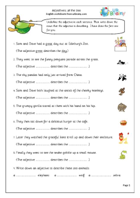 These grade 2 multiplication worksheets emphasize early multiplication skills; Adjectives at the zoo