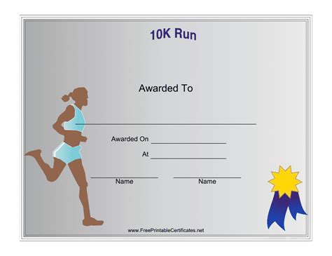 10k Run Certificate Of Participation Template Female Download