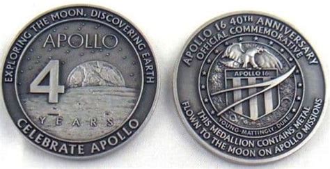 Apollo 16 40th Anniversary Medallion With Space Flown Metal
