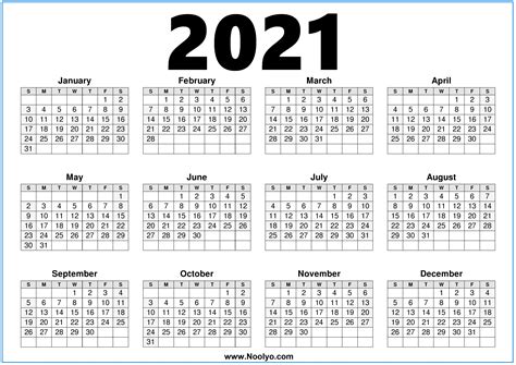 2021 Printable Calendar One Page Customize And Print