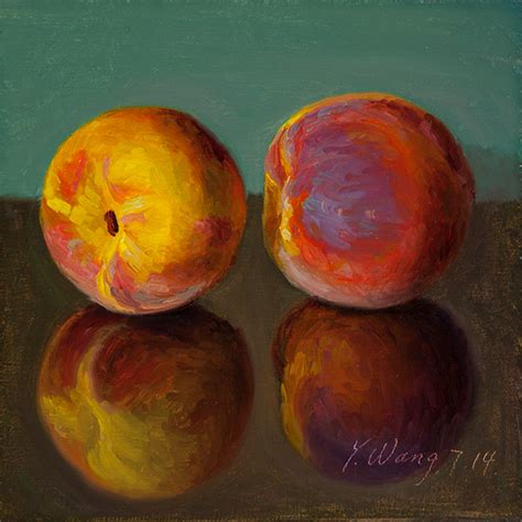 Wang Fine Art Two Peaches Oil Painting Original Still Life Daily