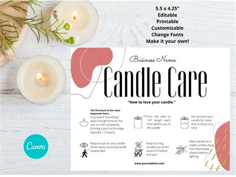 Candle Care Card Template General Care Card Watercolor Gold Etsy