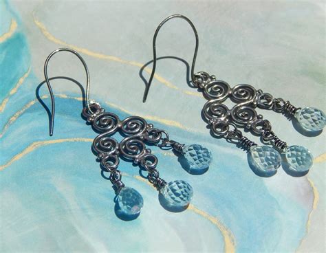 Sky Blue Topaz Chandelier Earrings In Antique Silver Etsy