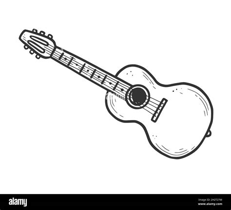 Hand Drawn Acoustic Guitar Element Doodle Sketch Style Drawing Line