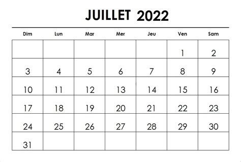 Calendrier Juillet Mensuel 2022 The Imprimer Calendrier