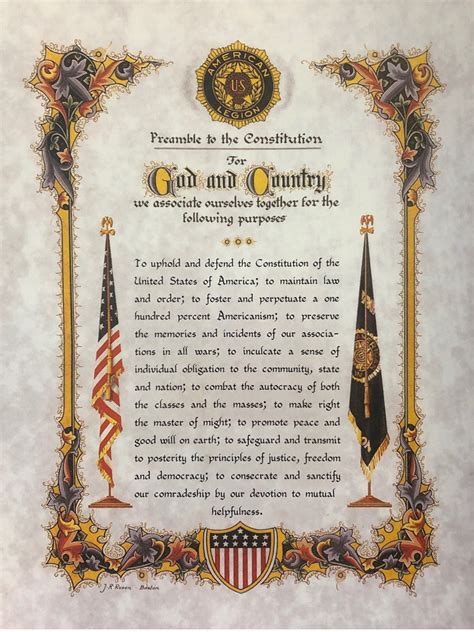 American Legion Preamble Certificate American Legion Flag And Emblem
