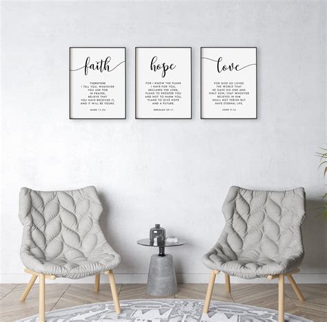 Faith Hope Love A Set Of 3 Bible Verse Printable Wall Art Etsy