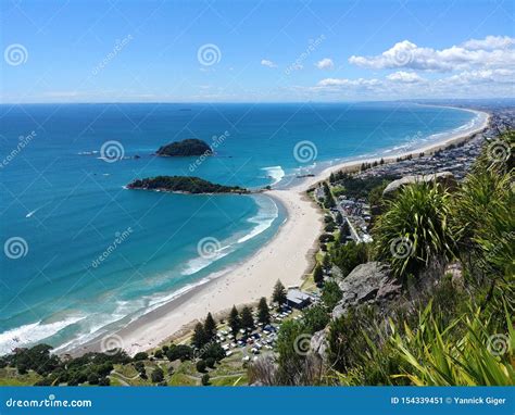 Omanu Beach Viewed From The Top Of Mount Maunganui Bay Of Plenty