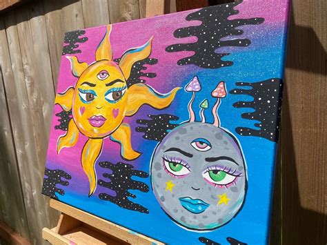 Sun And Moon 16x20 Acrylic Painting Etsy