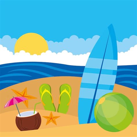 Premium Vector Summer And Beach Scenery Cartoon