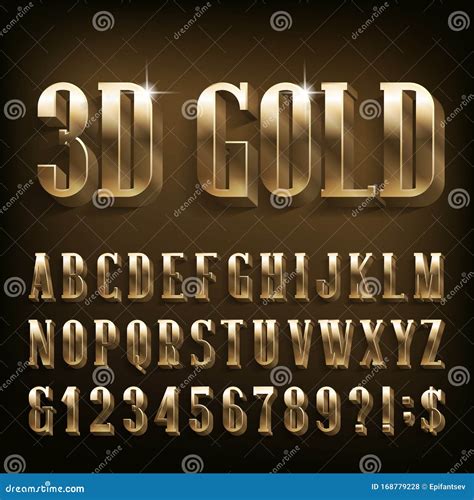 3d Gold Alphabet Font Shiny Golden Letters Numbers And Symbols Stock