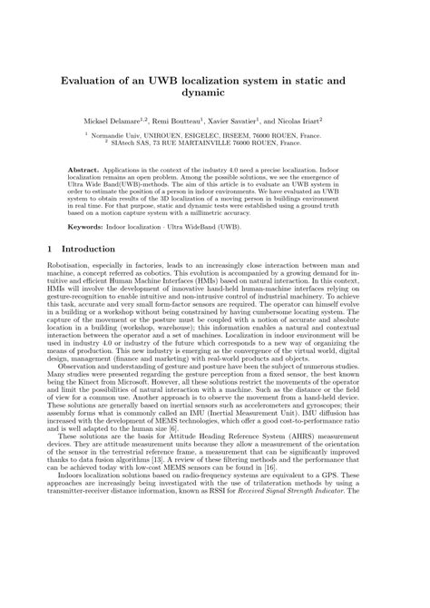 Pdf Evaluation Of An Uwb Localization System In Static And Dynamic