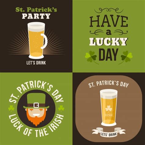 St Patricks Day Badge Design Set Of Vector Typographic Posters Or