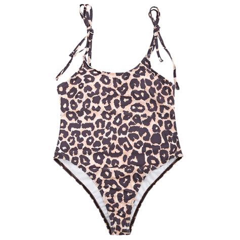 2018 New Sexy Leopard Print Swimwear Halter One Piece Push Up Swimsuit