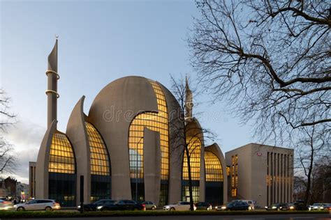 Illuminated Cologne Central Mosque Editorial Stock Image Image Of