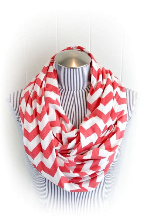 Coral Chevron Infinity Scarf Coral And White Chevron Jersey Etsy