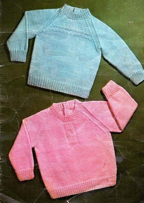 Pdf Knitting Pattern 2 Classic Raglan Baby Sweaters 8 Ply Etsy