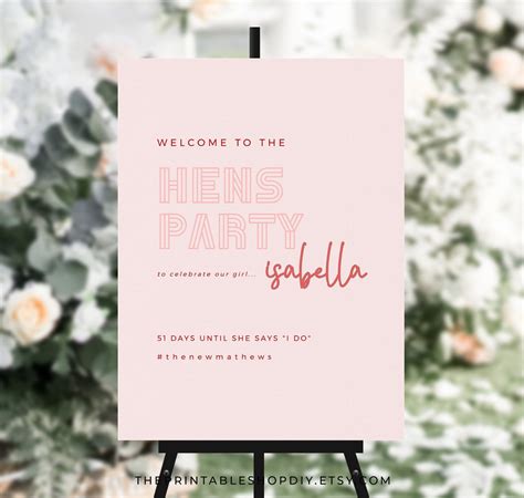 Hens Party Welcome Sign Template Pink Hen Party Sign Download