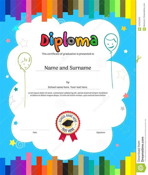 Kids Diploma Or Certificate Template With Colorful Stripe For Preschool