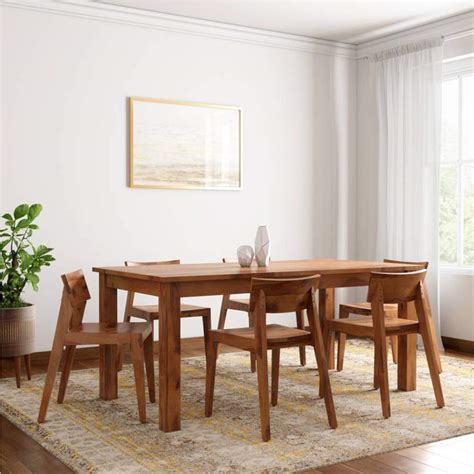 Buy Krishna Wood Decor Solid Wood Dining Table 6 Seater With Chairs