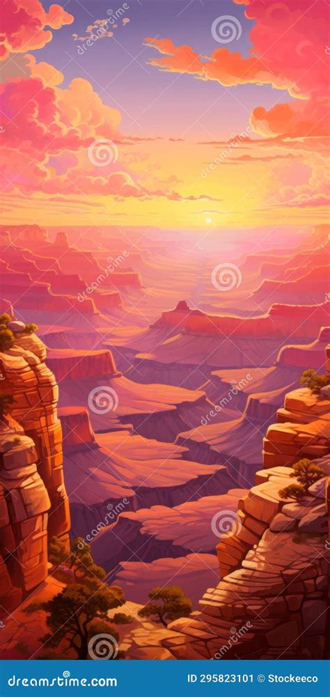 Vibrant Grand Canyon Landscape Painting With Sunset Energy Filled