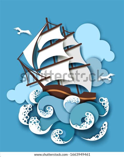 Sailing Ship Storm Vector Illustration Paper Stock Vector Royalty Free